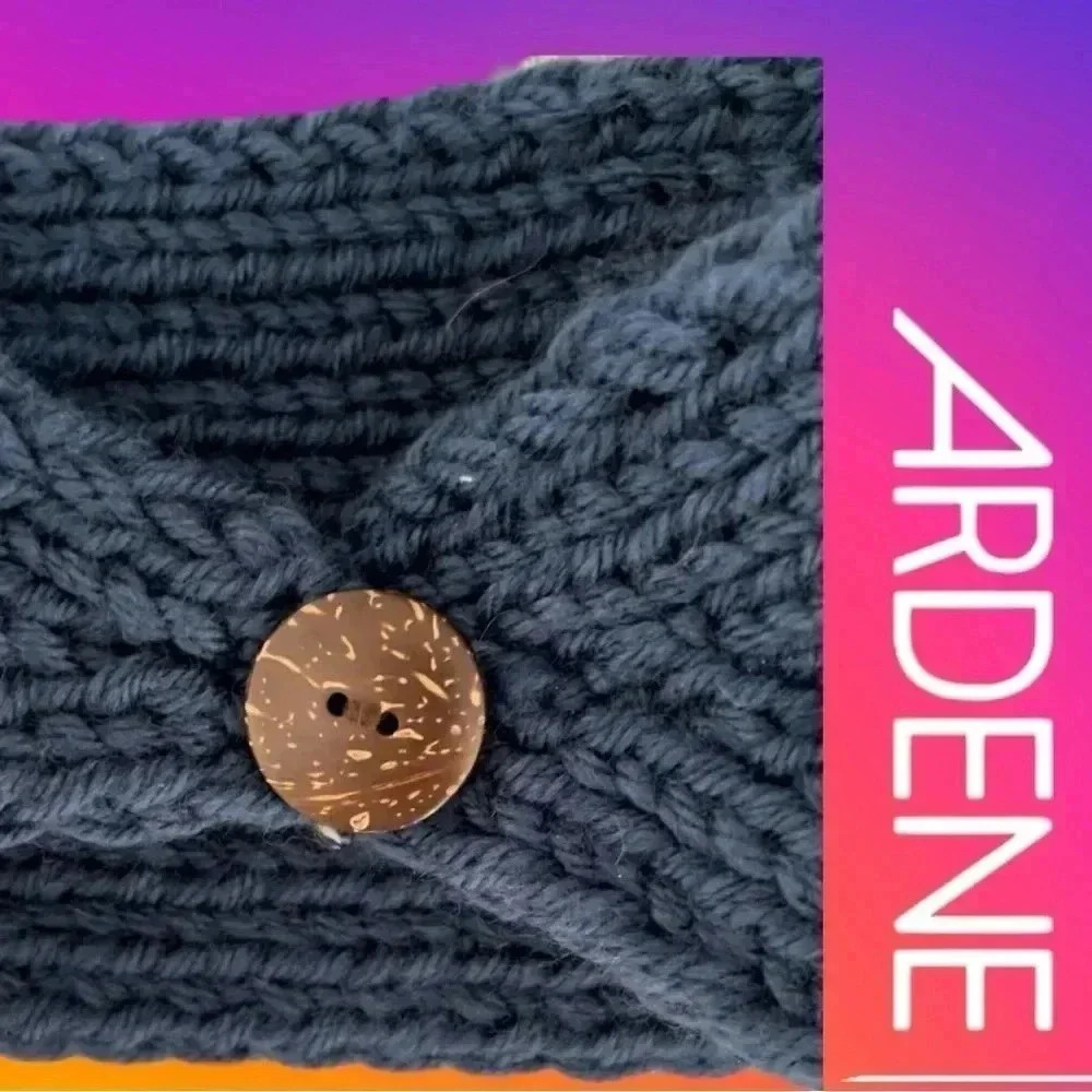 🆕ARDENE Navy Head and Ear warmer with bottom  and flower detail - Picture 6 of 7